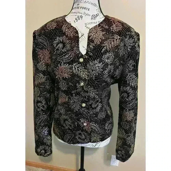 VTG Blazer Jacket 16 Black Silver Gold Sparkles Shimmer Norton McNaughton 1980s - Picture 1 of 10